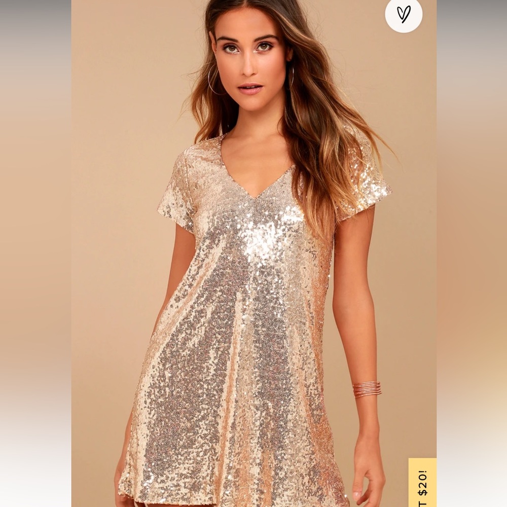 Light Up the Night Champagne Sequin Shift Dress